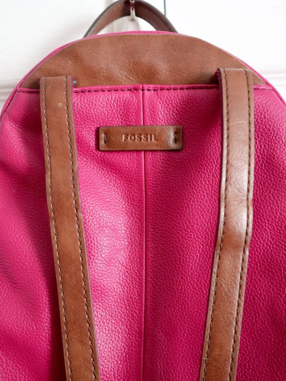 Fossil Felicity Leather Mini Backpack Purse Magenta Pink Snake Embossed